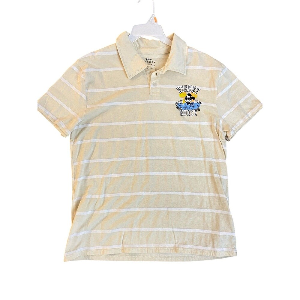Disney Mickey Mouse Men's‎ Large Polo Shirt Yellow Stripped Mickey Summer